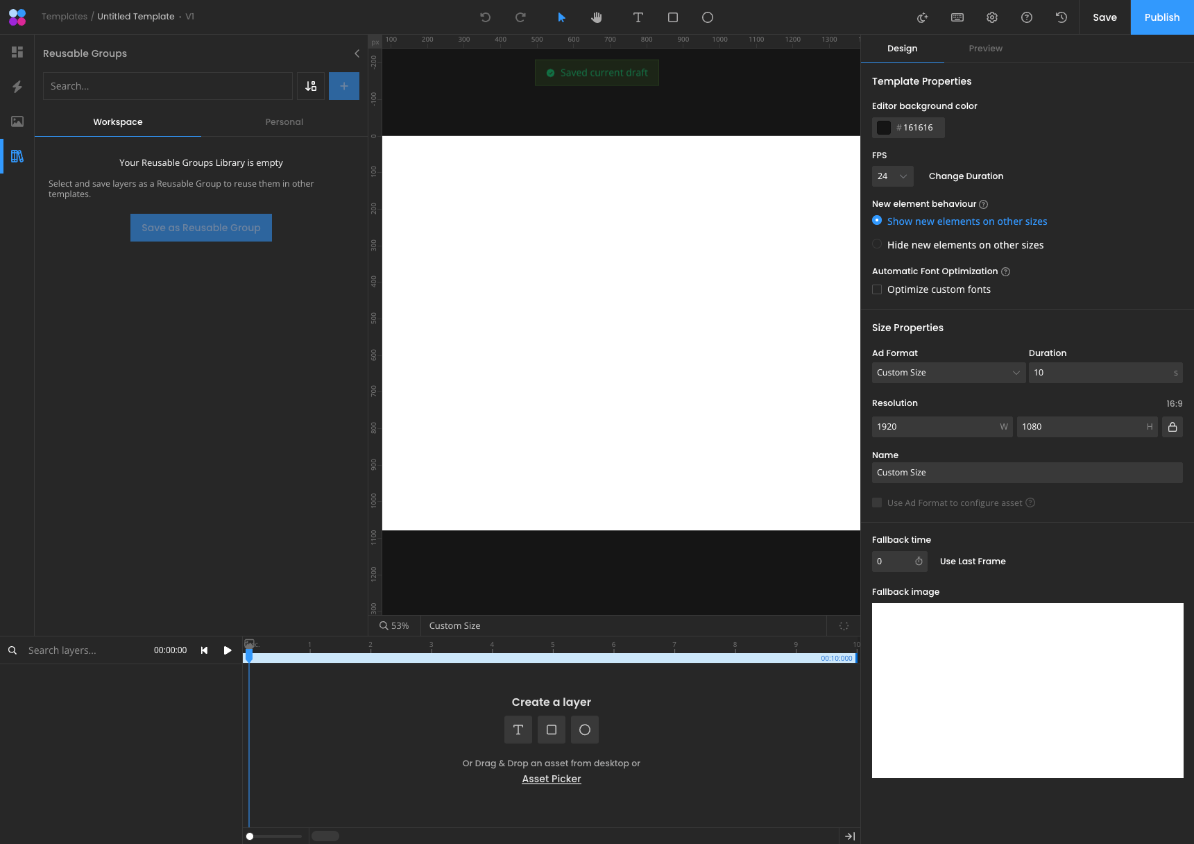 Template builder — panel at default width